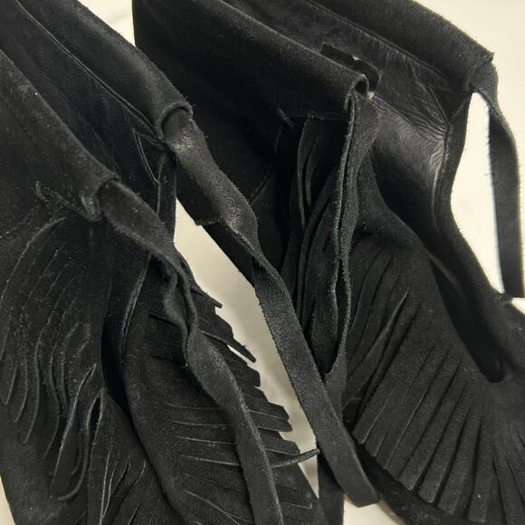 MAJE Fringed Heeled Ankle Bootie Boots Leather Suede Black Womens Size US 8 EU39 - Picture 9 of 10